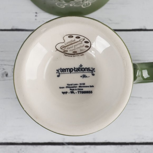 Floral Lace Green Tall Pedestal Mugs by Temp-Tations - Set of Two - Picture 7 of 11